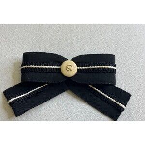 Vintage St. John Sport By Marie Black White Fabric Ribbon Bow Brooch Pin Button